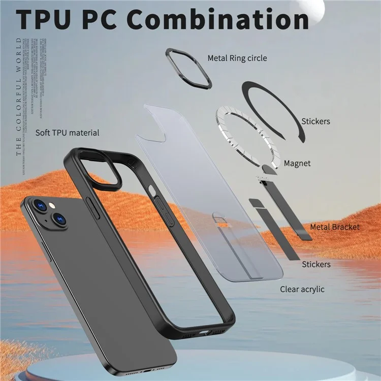 For iPhone 14 Plus Case Compatible with MagSafe Kickstand TPU + Acrylic Phone Cover - Black