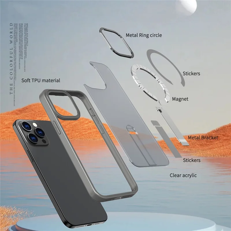 Für iPhone 15 Pro Max Hülle Kompatibel mit MagSafe Ständer TPU + Acryl Handyhülle - Titaniumgrau