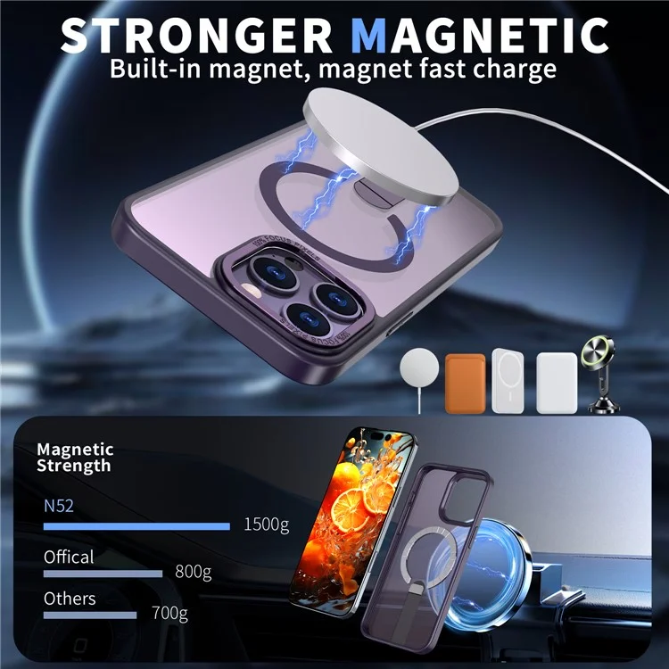 Funda para iPhone 15 Pro Compatible con MagSafe con Soporte Plegable de TPU + Cubierta de Teléfono de Acrílico - Morado Oscuro