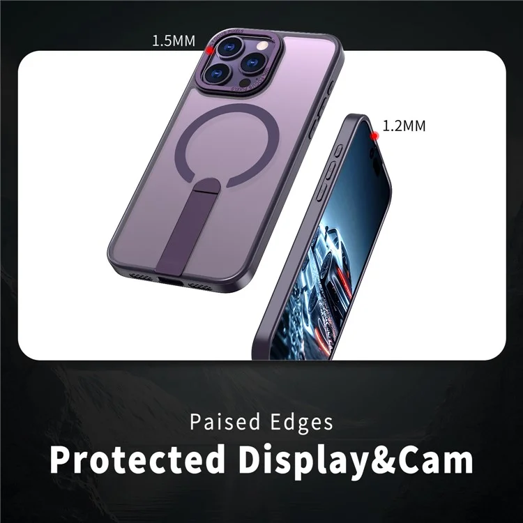 Funda para iPhone 15 Pro Compatible con MagSafe con Soporte Plegable de TPU + Cubierta de Teléfono de Acrílico - Morado Oscuro
