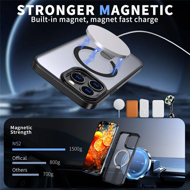 Étui pour iPhone 14 Pro Max compatible avec MagSafe Support de charge TPU + Coque de téléphone en acrylique - Noir