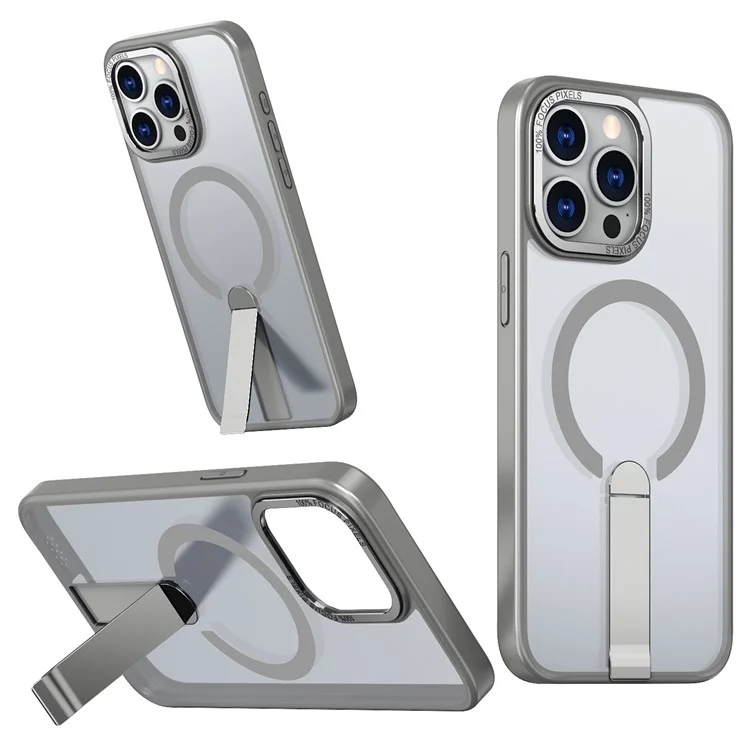Cover per iPhone 14 Pro Compatibile con MagSafe con Supporto in TPU + Acrilico - Grigio Titanio