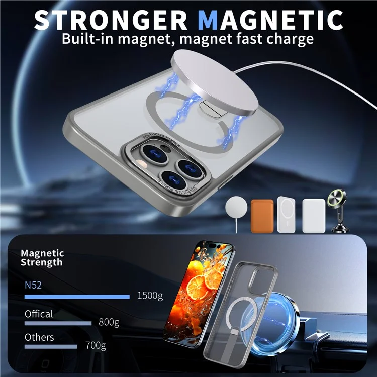 Cover per iPhone 14 Pro Compatibile con MagSafe con Supporto in TPU + Acrilico - Grigio Titanio