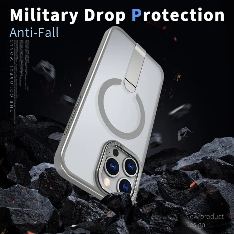 Cover per iPhone 14 Pro Compatibile con MagSafe con Supporto in TPU + Acrilico - Grigio Titanio