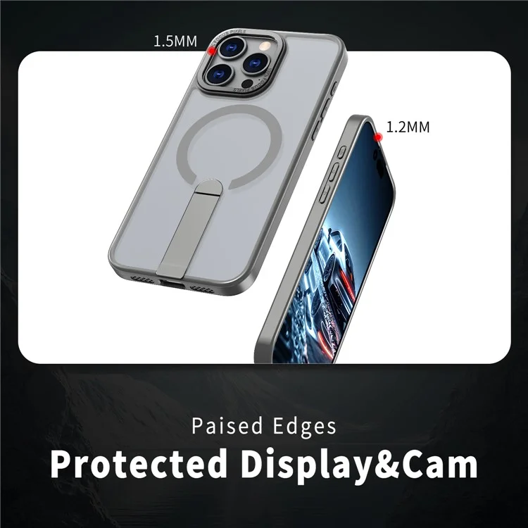 Cover per iPhone 14 Pro Compatibile con MagSafe con Supporto in TPU + Acrilico - Grigio Titanio