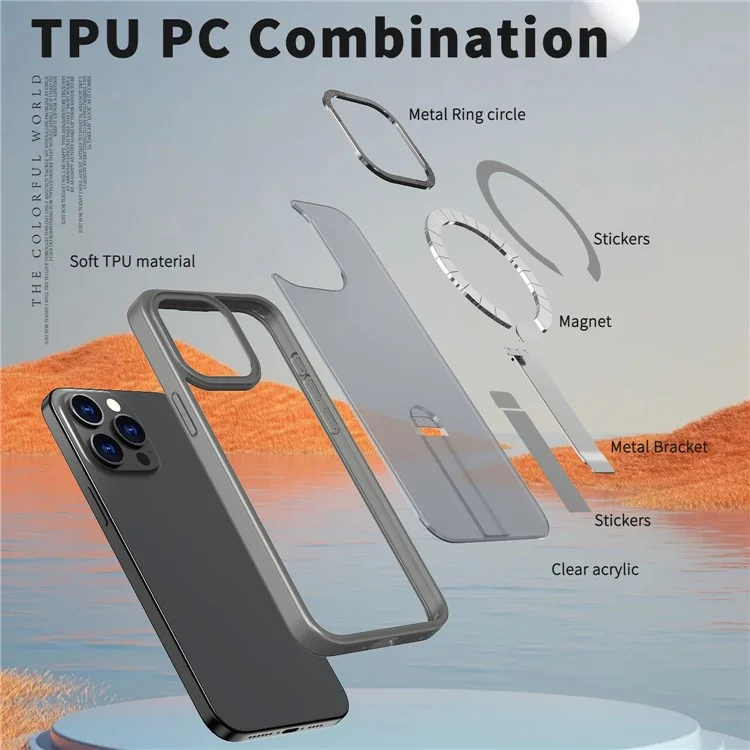 Cover per iPhone 14 Pro Compatibile con MagSafe con Supporto in TPU + Acrilico - Grigio Titanio