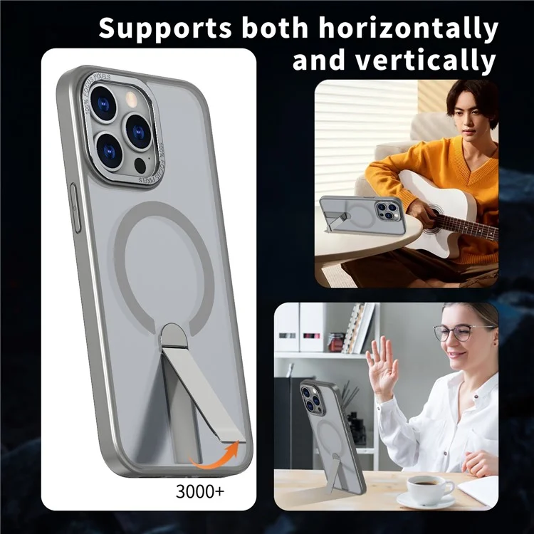 Cover per iPhone 14 Pro Compatibile con MagSafe con Supporto in TPU + Acrilico - Grigio Titanio