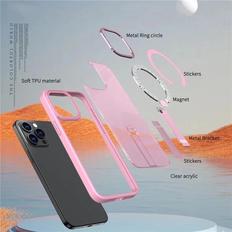 Funda para iPhone 13 Pro Compatible con MagSafe con Soporte Plegable de TPU + Acrílico - Rosa