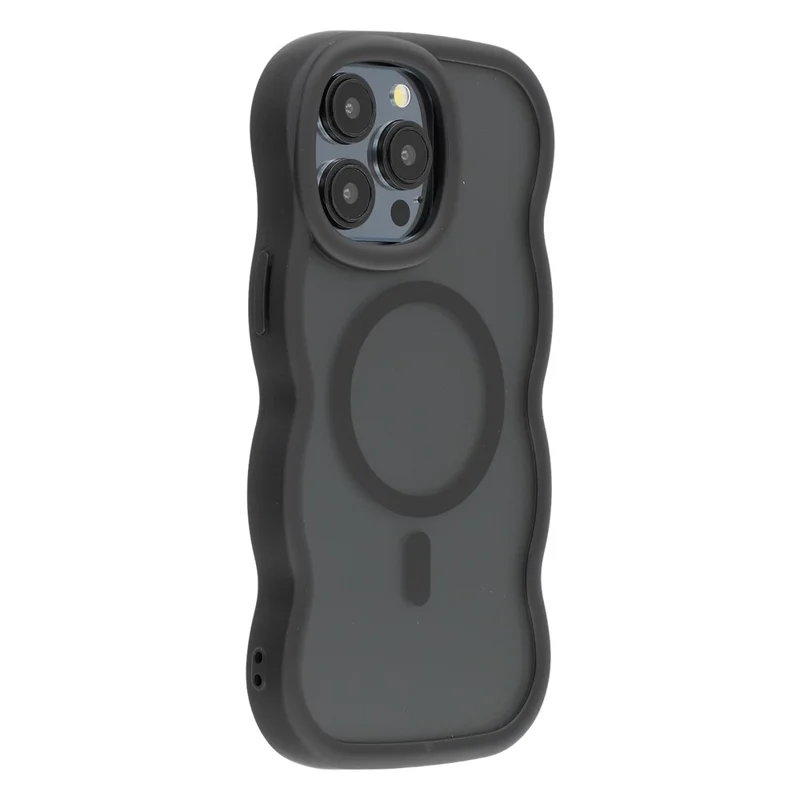 For iPhone 15 Pro Max Case Compatible with MagSafe TPU + PC Phone Back Cover Skin Touch Wave Shape - Black