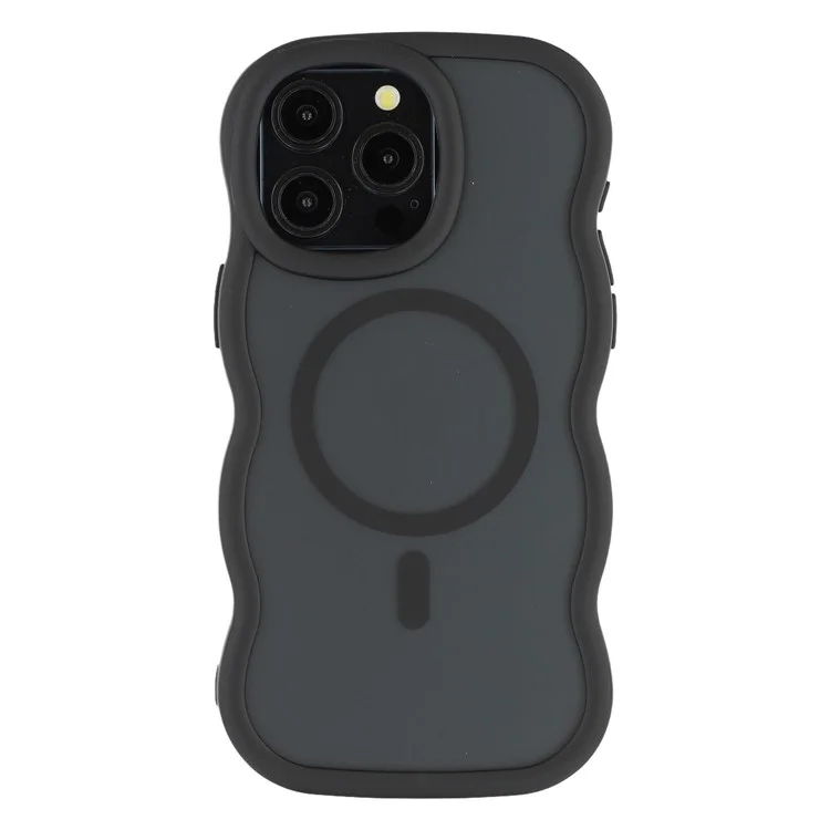 For iPhone 15 Pro Max Case Compatible with MagSafe TPU + PC Phone Back Cover Skin Touch Wave Shape - Black