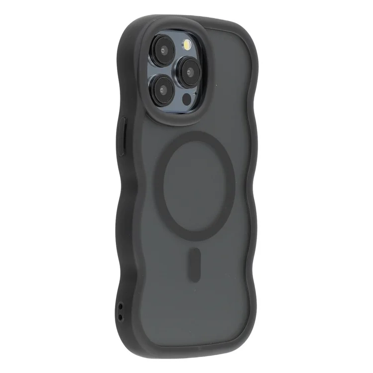 Funda para iPhone 15 Pro Compatible con MagSafe TPU + PC Carcasa Trasera Ondulada - Negro