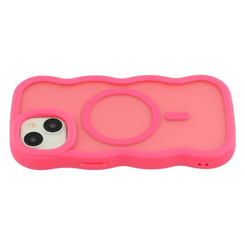 For iPhone 15 Case Compatible with MagSafe TPU + PC Phone Back Cover Skin Touch Wave Shape - Rose