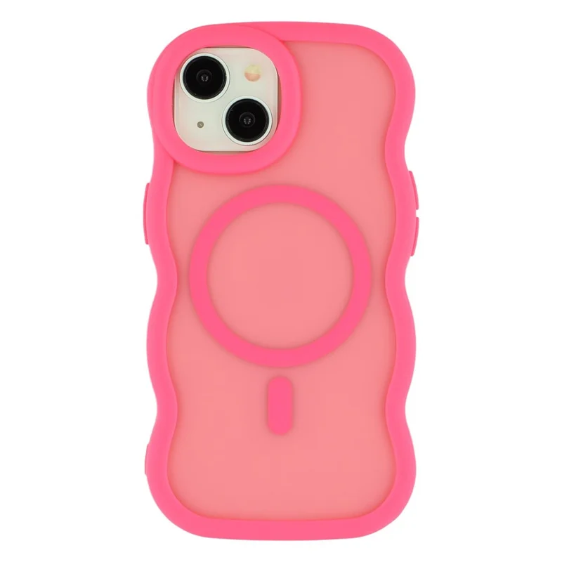 For iPhone 15 Case Compatible with MagSafe TPU + PC Phone Back Cover Skin Touch Wave Shape - Rose