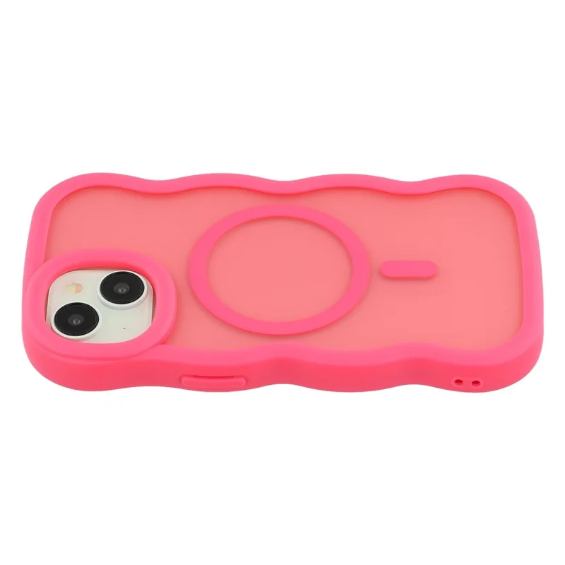 For iPhone 15 Case Compatible with MagSafe TPU + PC Phone Back Cover Skin Touch Wave Shape - Rose