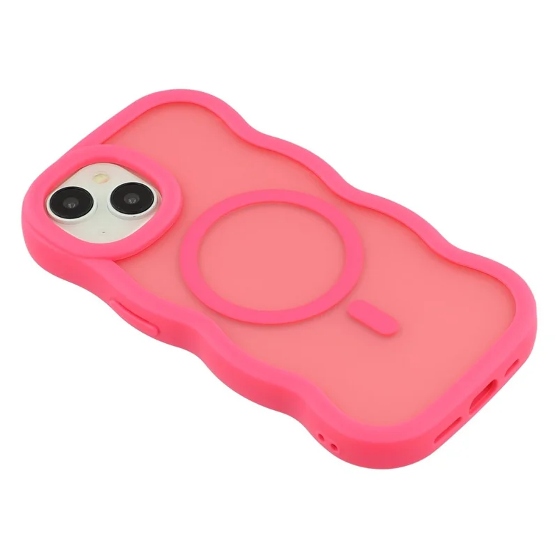 For iPhone 15 Case Compatible with MagSafe TPU + PC Phone Back Cover Skin Touch Wave Shape - Rose