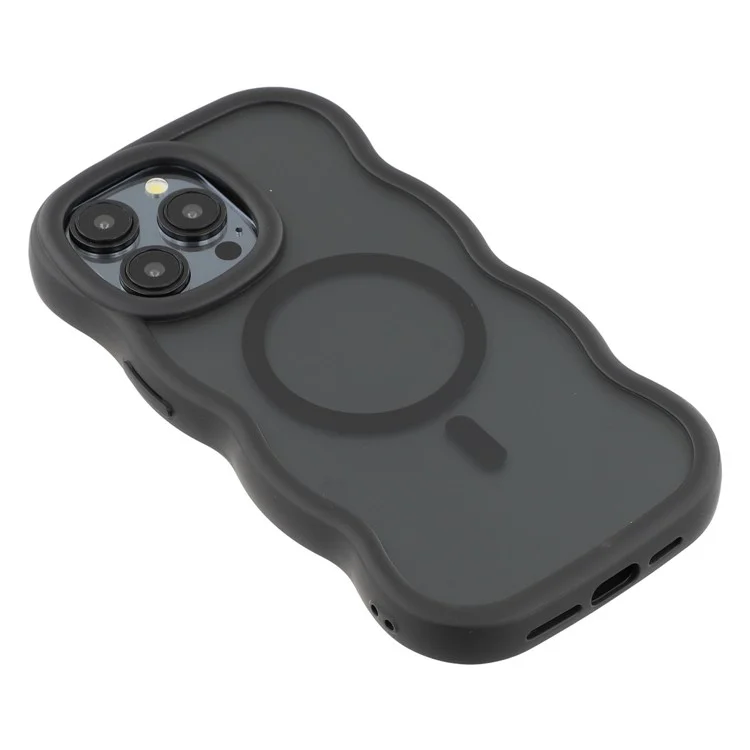 Étui pour iPhone 14 Pro Max compatible avec MagSafe Couverture arrière de téléphone en TPU + PC Forme de vague tactile - Noir
