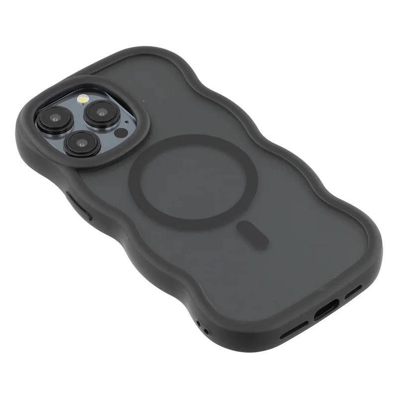 Étui pour iPhone 14 Pro Compatible avec MagSafe TPU + PC Coque Arrière de Téléphone Aspect Peau Vague - Noir