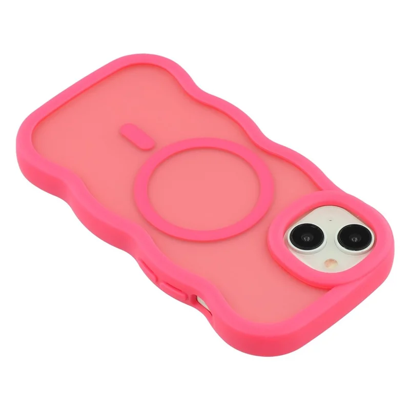 For iPhone 14 Case Compatible with MagSafe TPU + PC Phone Back Cover Skin Touch Wave Shape - Rose