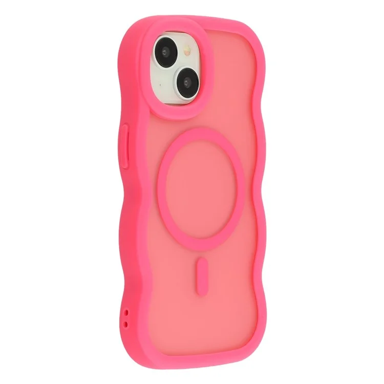 Cover per iPhone 15 Plus / 14 Plus Compatibile con MagSafe, Cover Posteriore Rigida TPU + PC, Forma Ondulata - Rosa