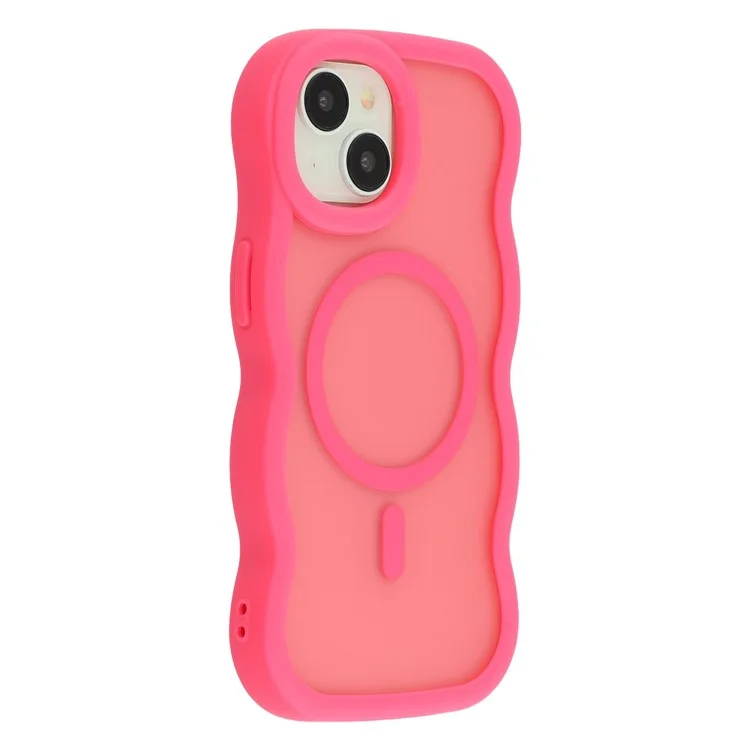 Cover per iPhone 15 Plus / 14 Plus Compatibile con MagSafe, Cover Posteriore Rigida TPU + PC, Forma Ondulata - Rosa