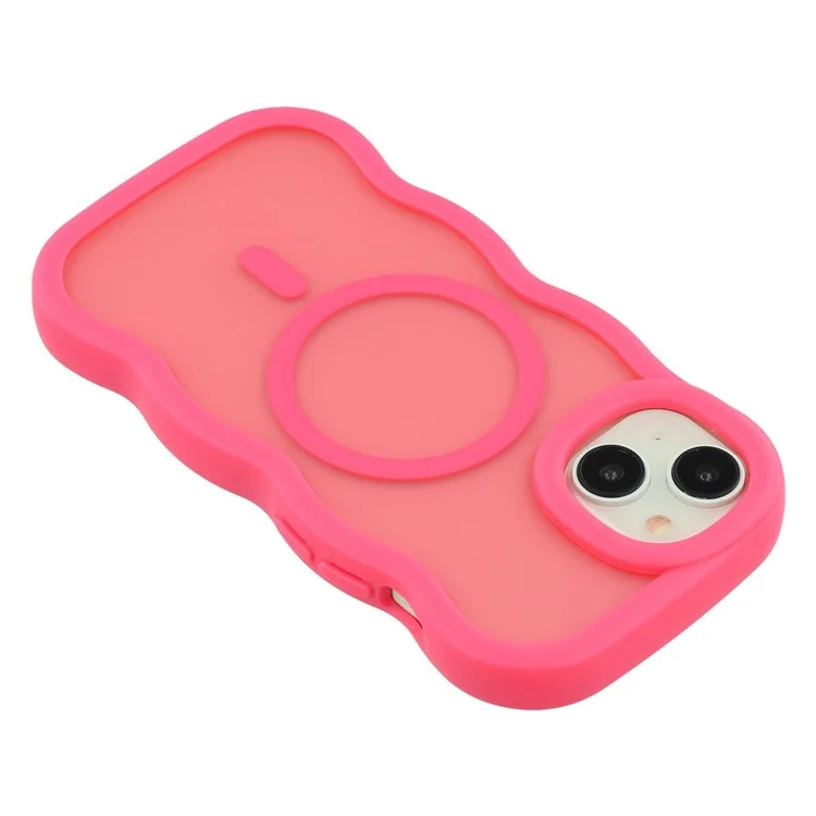 Cover per iPhone 15 Plus / 14 Plus Compatibile con MagSafe, Cover Posteriore Rigida TPU + PC, Forma Ondulata - Rosa