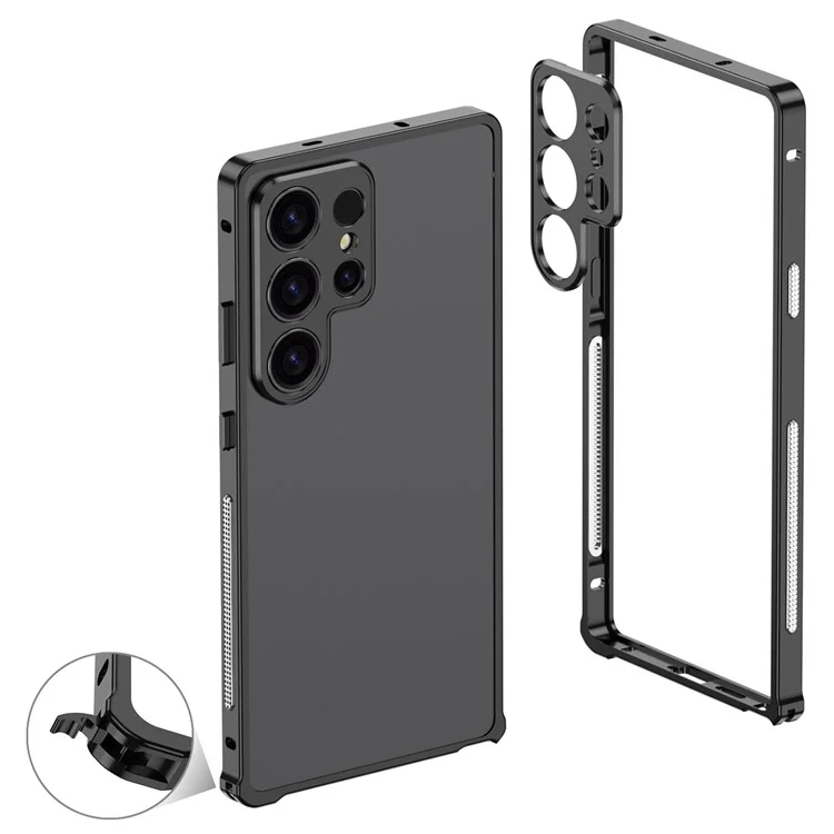For Samsung Galaxy S23 Ultra Bumper Cases Metal Frame Heat Dissipation Cover with Camera Lens Protector - Black