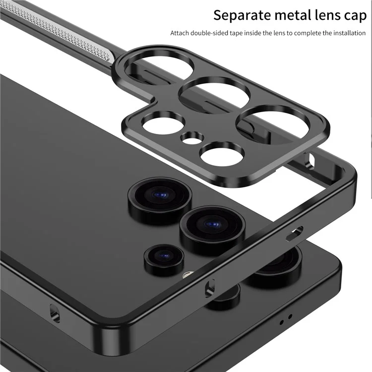 For Samsung Galaxy S23 Ultra Bumper Cases Metal Frame Heat Dissipation Cover with Camera Lens Protector - Black