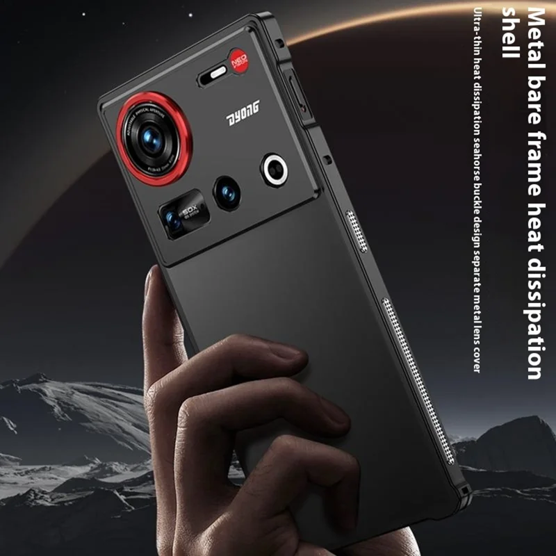 For ZTE nubia Z70 Ultra 5G Bumper Cases Metal Frame Heat Dissipation Cover with Camera Lens Protector - Black