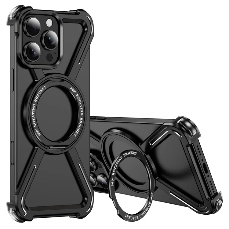 Custodie Bumper per iPhone 16 Pro Cornice Metallica Senza Bordi Compatibile con MagSafe con Supporto - Nero