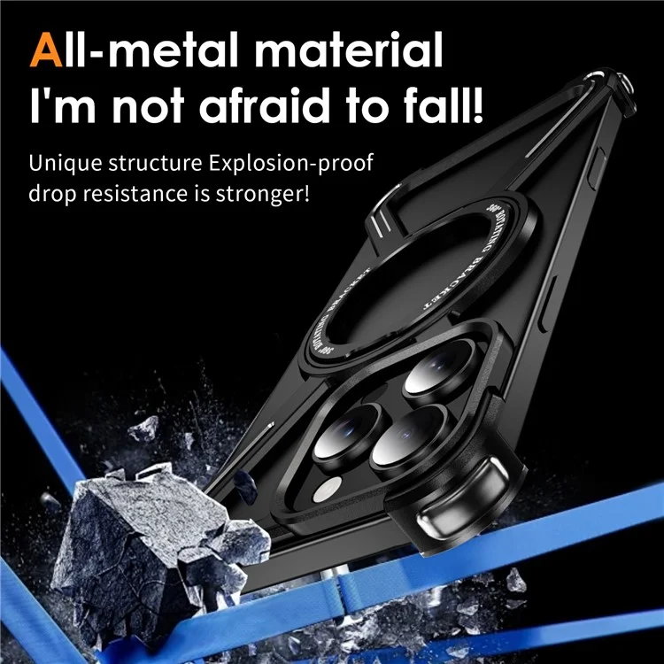 Custodie Bumper per iPhone 16 Pro Cornice Metallica Senza Bordi Compatibile con MagSafe con Supporto - Nero
