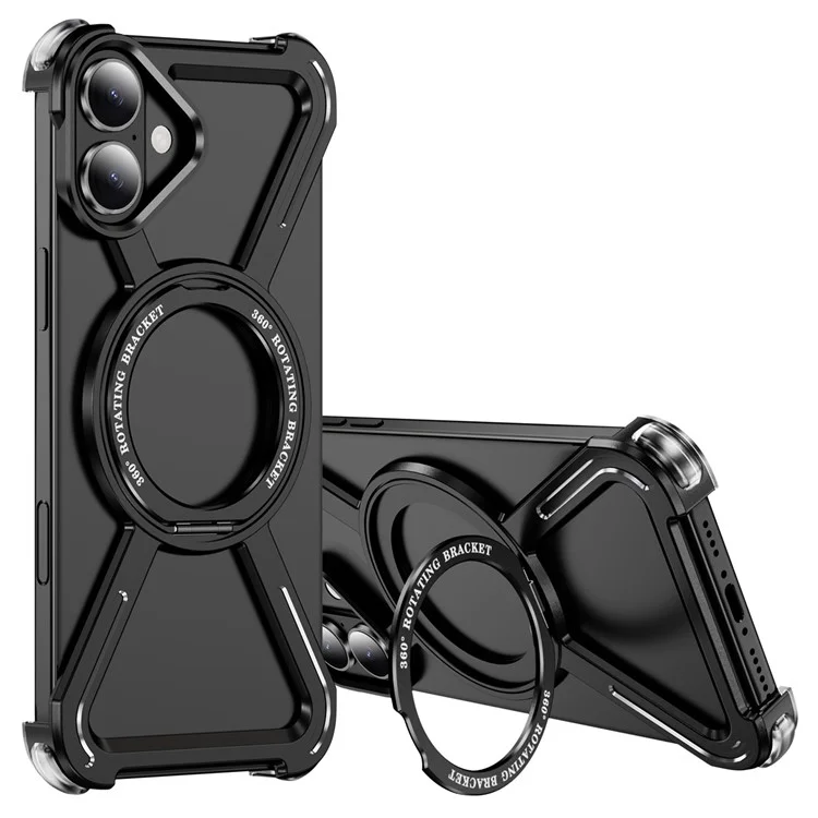 For iPhone 16 Plus Bumper Cases Borderless Metal Frame Cover Compatible with MagSafe Kickstand - Black