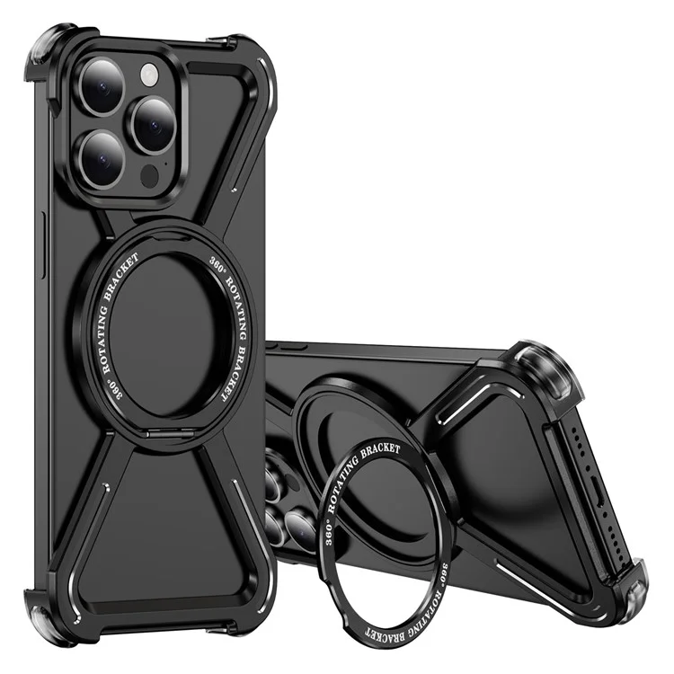 Cover Paraurti per iPhone 15 Pro Max Senza Bordi con Cornice Metallica Compatibile con MagSafe e Supporto - Nero