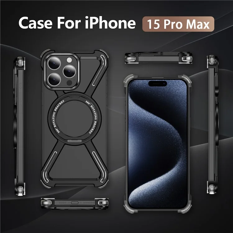 Cover Paraurti per iPhone 15 Pro Max Senza Bordi con Cornice Metallica Compatibile con MagSafe e Supporto - Nero