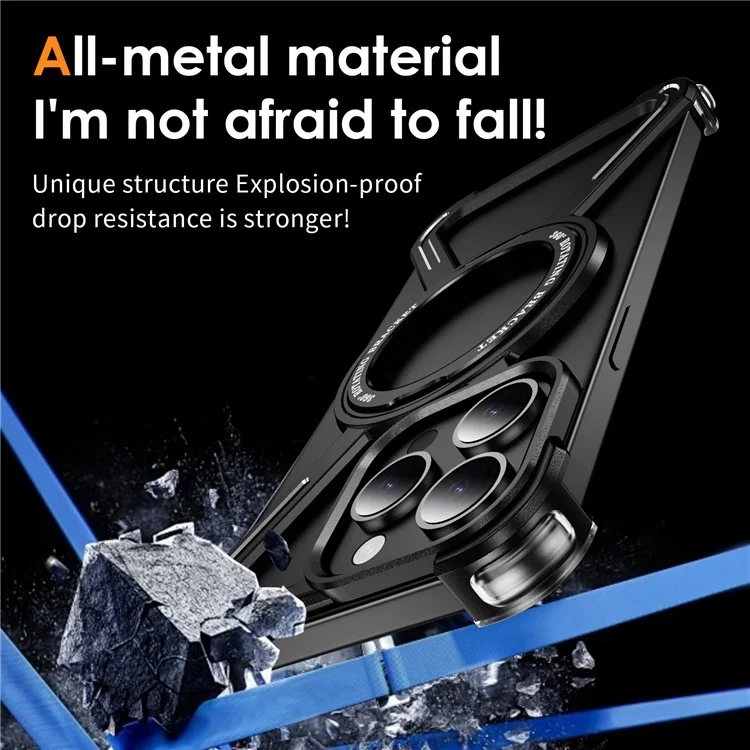Cover Paraurti per iPhone 15 Pro Max Senza Bordi con Cornice Metallica Compatibile con MagSafe e Supporto - Nero