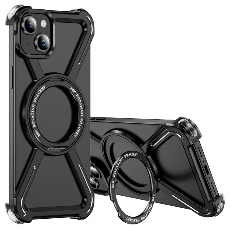 For iPhone 15 Plus  /  14 Plus Bumper Cases Borderless Metal Frame Cover Compatible with MagSafe Kickstand - Black