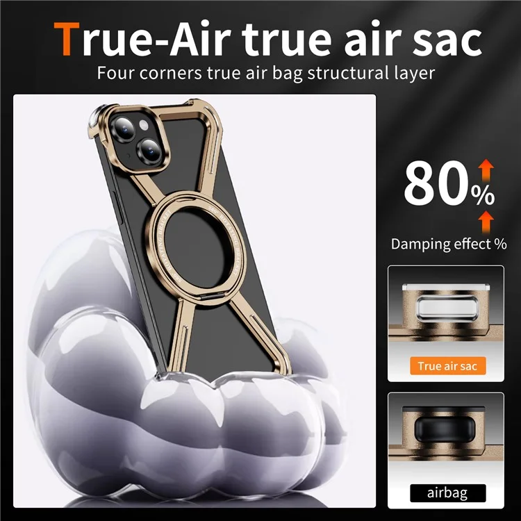 For iPhone 15 Plus  /  14 Plus Bumper Cases Borderless Metal Frame Cover Compatible with MagSafe Kickstand - Gold