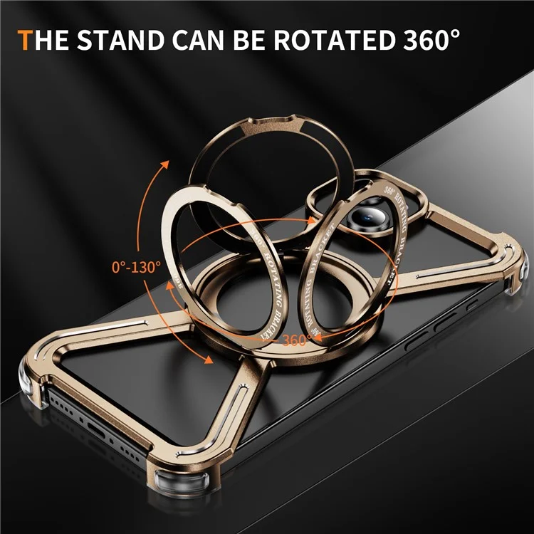 For iPhone 15 Plus  /  14 Plus Bumper Cases Borderless Metal Frame Cover Compatible with MagSafe Kickstand - Gold