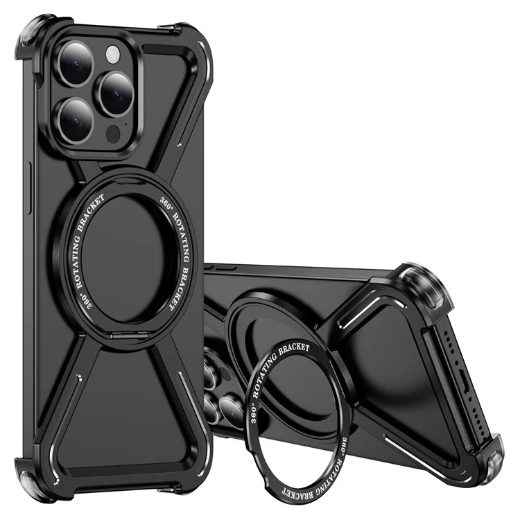 For iPhone 15 Pro Bumper Cases Borderless Metal Frame Cover Compatible with MagSafe Kickstand - Black