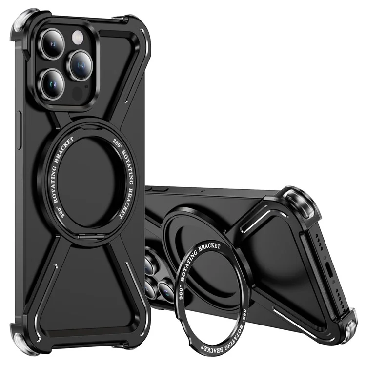 For iPhone 14 Pro Max Bumper Cases Borderless Metal Frame Cover Compatible with MagSafe Kickstand - Black
