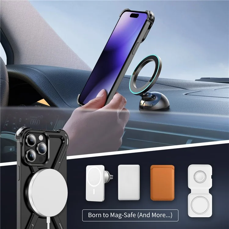 For iPhone 14 Pro Max Bumper Cases Borderless Metal Frame Cover Compatible with MagSafe Kickstand - Black