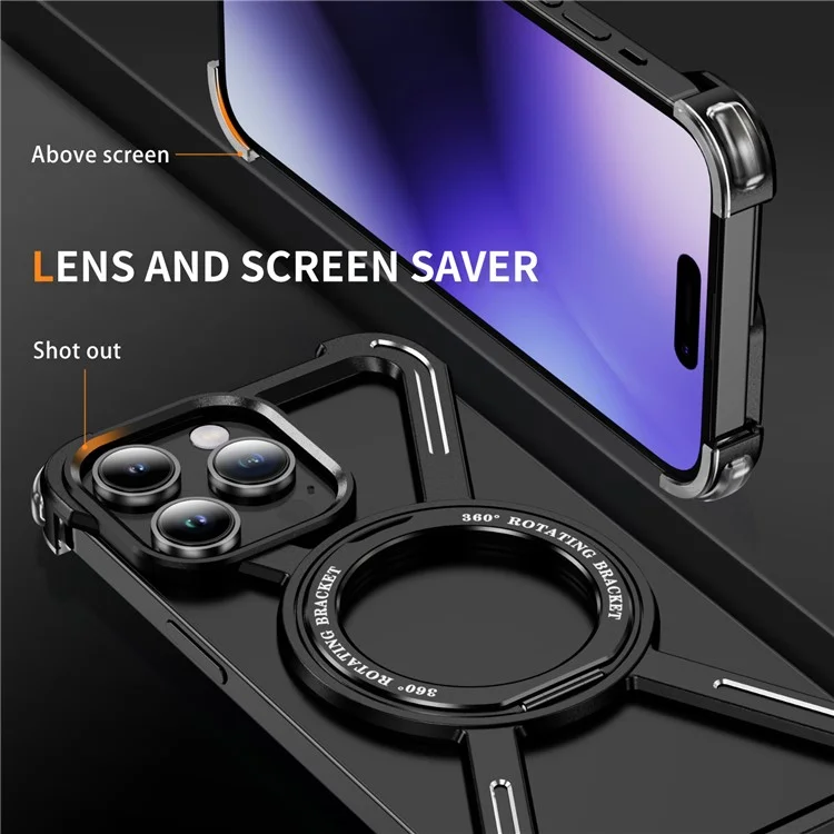 For iPhone 14 Pro Max Bumper Cases Borderless Metal Frame Cover Compatible with MagSafe Kickstand - Black