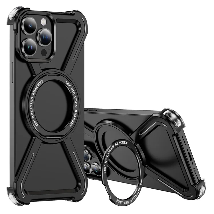 For iPhone 13 Pro Max Bumper Cases Borderless Metal Frame Cover Compatible with MagSafe Kickstand - Black