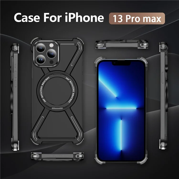 For iPhone 13 Pro Max Bumper Cases Borderless Metal Frame Cover Compatible with MagSafe Kickstand - Black