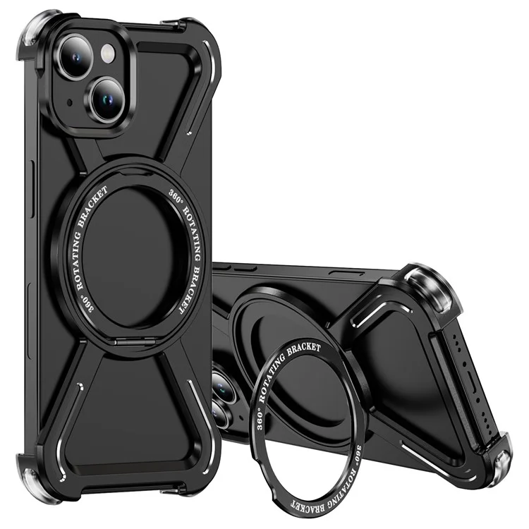 For iPhone 14  /  13 Bumper Cases Borderless Metal Frame Cover Compatible with MagSafe Kickstand - Black