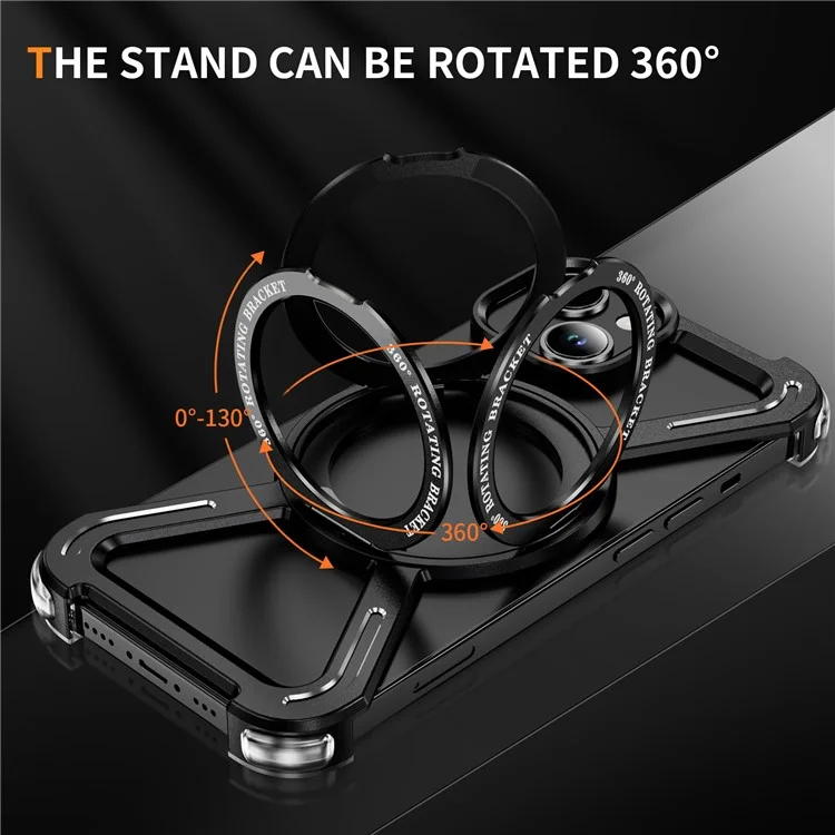 For iPhone 14  /  13 Bumper Cases Borderless Metal Frame Cover Compatible with MagSafe Kickstand - Black