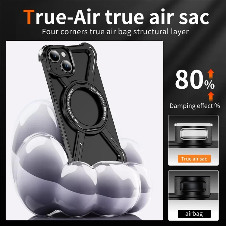 For iPhone 14  /  13 Bumper Cases Borderless Metal Frame Cover Compatible with MagSafe Kickstand - Black