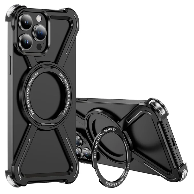 Para iPhone 13 Pro Funda de Parachoques Marco de Metal Sin Bordes Compatible con MagSafe Soporte - Negro