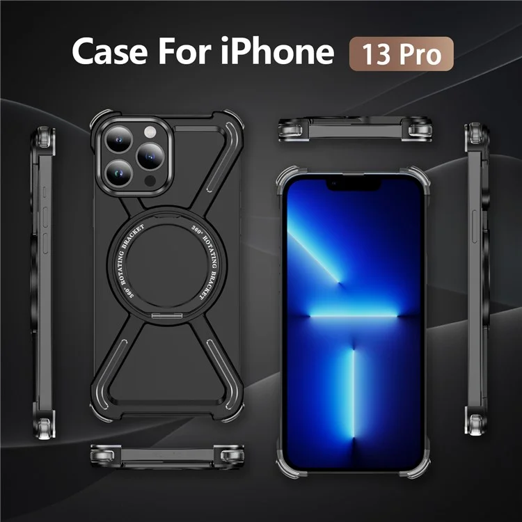 Para iPhone 13 Pro Funda de Parachoques Marco de Metal Sin Bordes Compatible con MagSafe Soporte - Negro