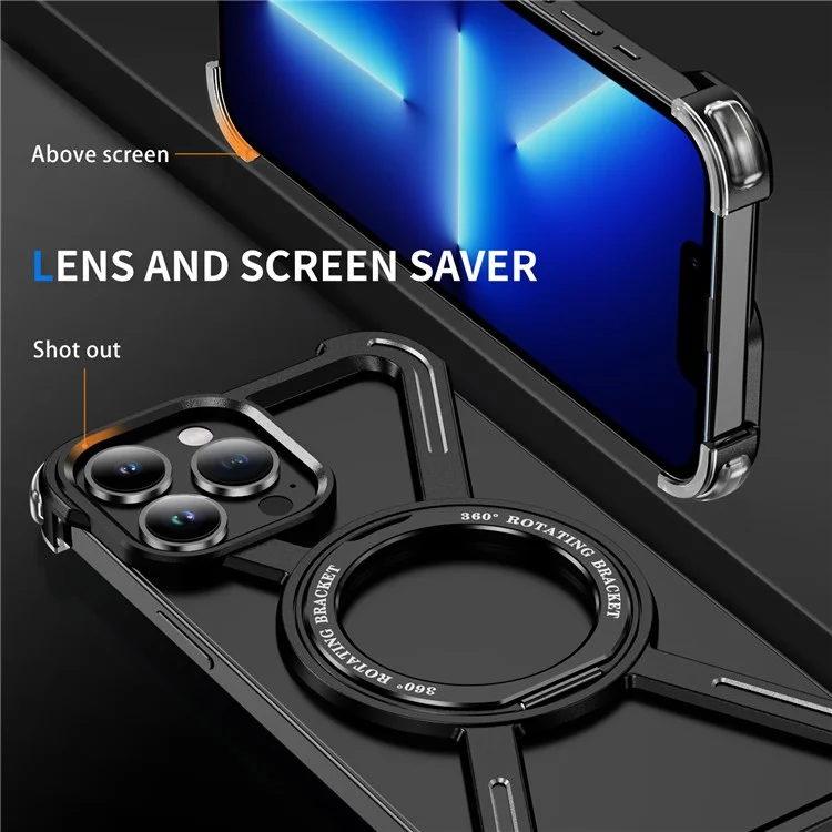 Para iPhone 13 Pro Funda de Parachoques Marco de Metal Sin Bordes Compatible con MagSafe Soporte - Negro