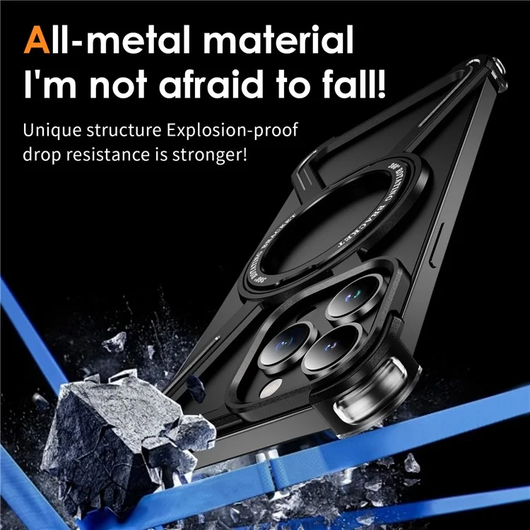 Para iPhone 13 Pro Funda de Parachoques Marco de Metal Sin Bordes Compatible con MagSafe Soporte - Negro
